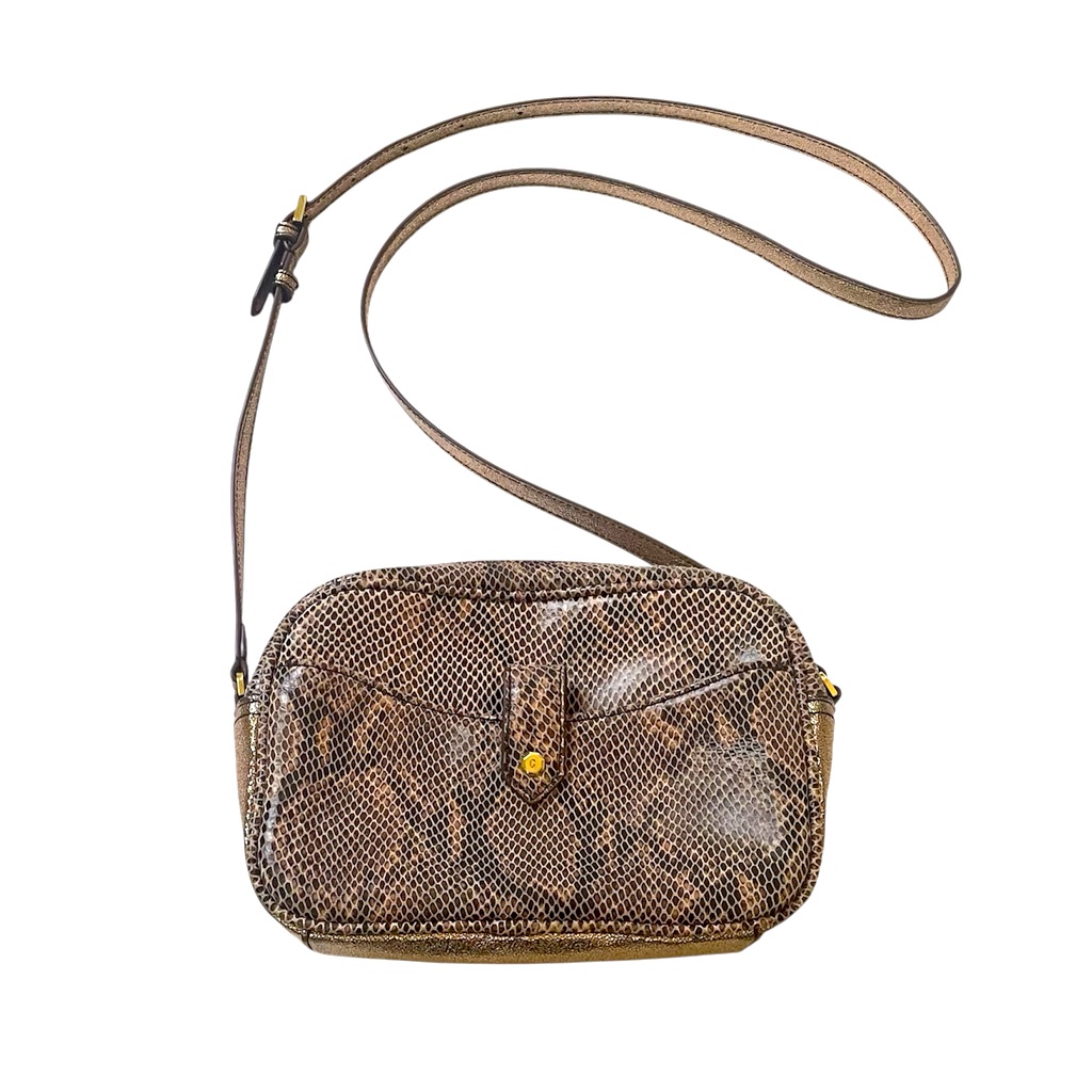 G.I.L.I Genuine Leather Snake Skin And Rose Gold Crossbody Purse